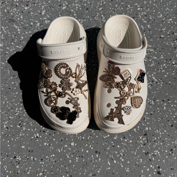 MEGA CROCS White Clogs with Decorative Charms - Picture 1 of 6